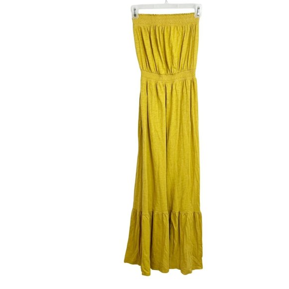 Anthropologie Daily Practice Yellow Smocked Tiered Maxi Dress Strapless Size XS - Picture 1 of 5